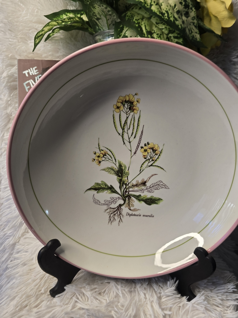 Botanical Pink-Rim Ceramic Serving Bowl - Floral Design